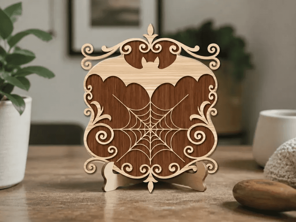 Halloween Bat Spiderweb Wall Art Decorative Laser Cut Design