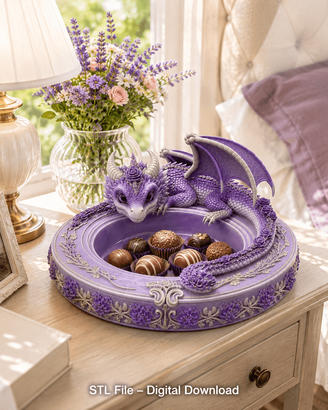Amethyst Floral Dragon Bowl STL file for 3D Print