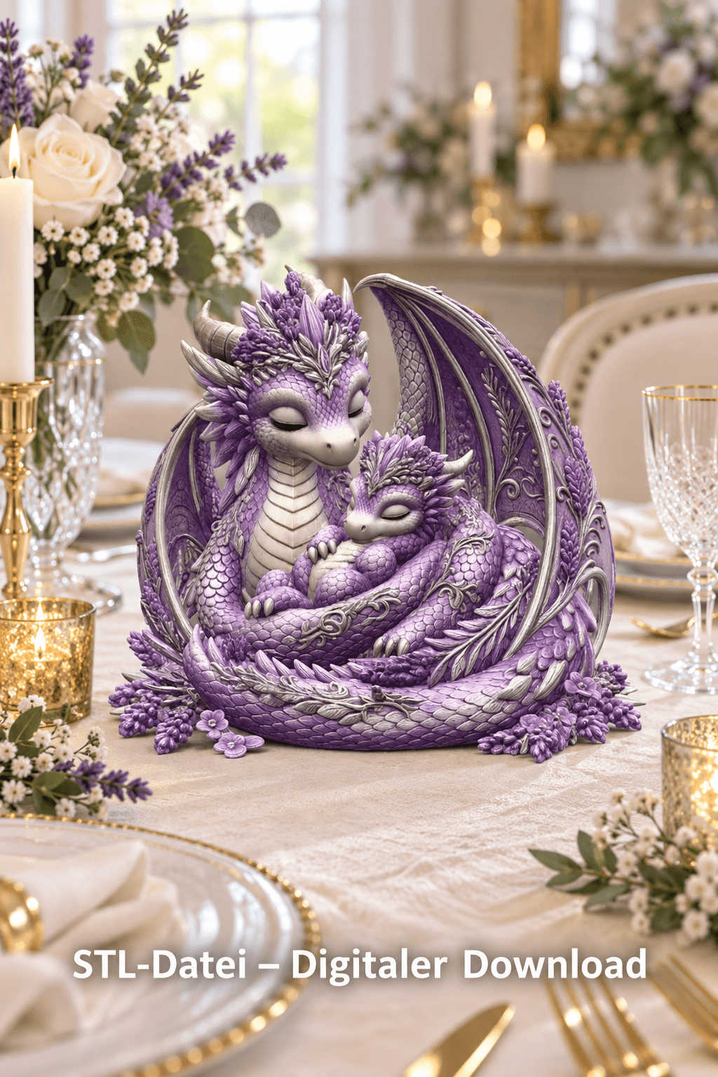 Lavender Dragon Mother and Baby STL File for 3D Print