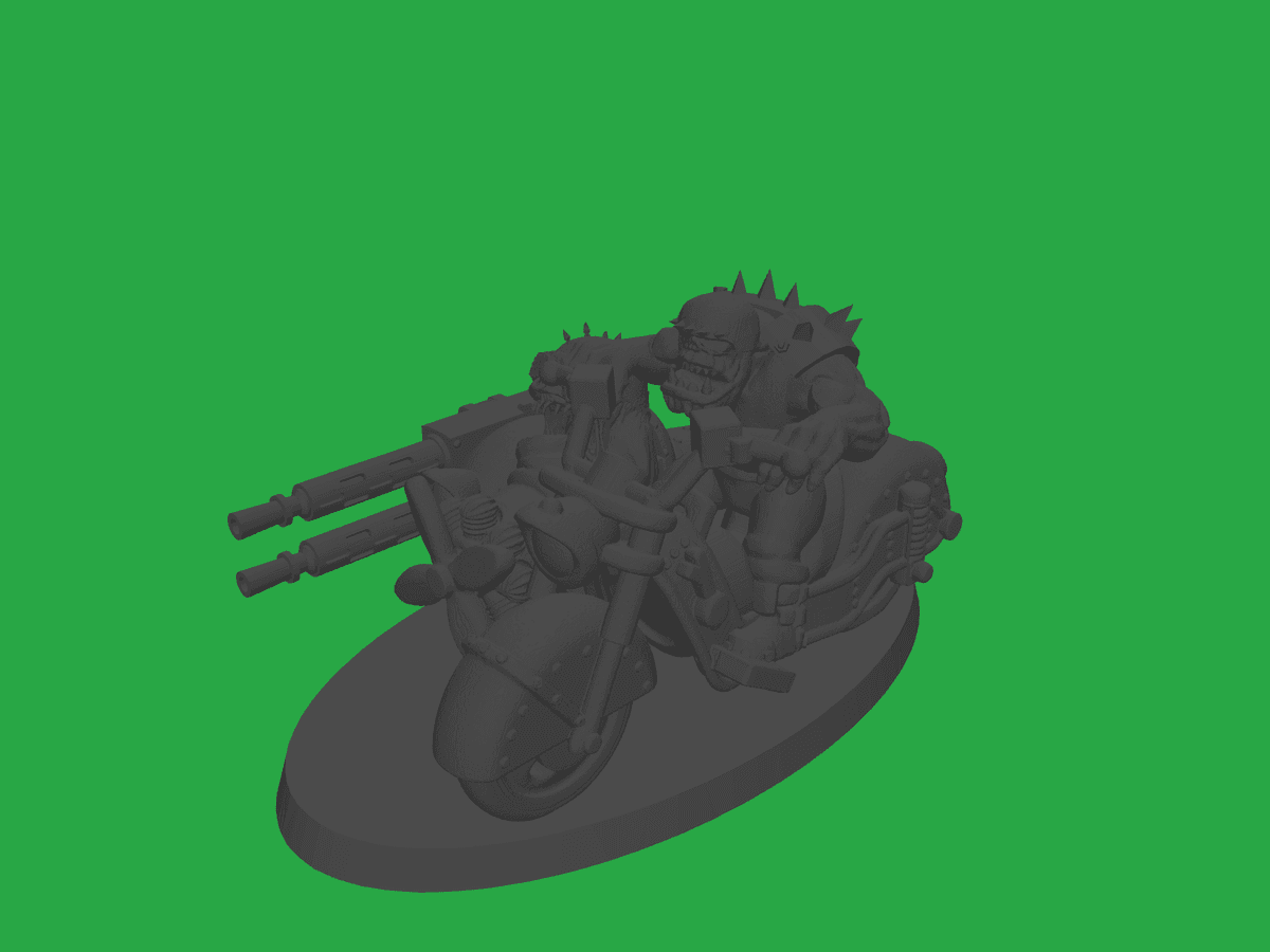 Warboss on a bike with a squig sidecar