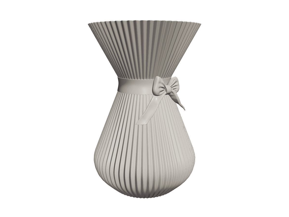 Red Ribbed Vase With Bow