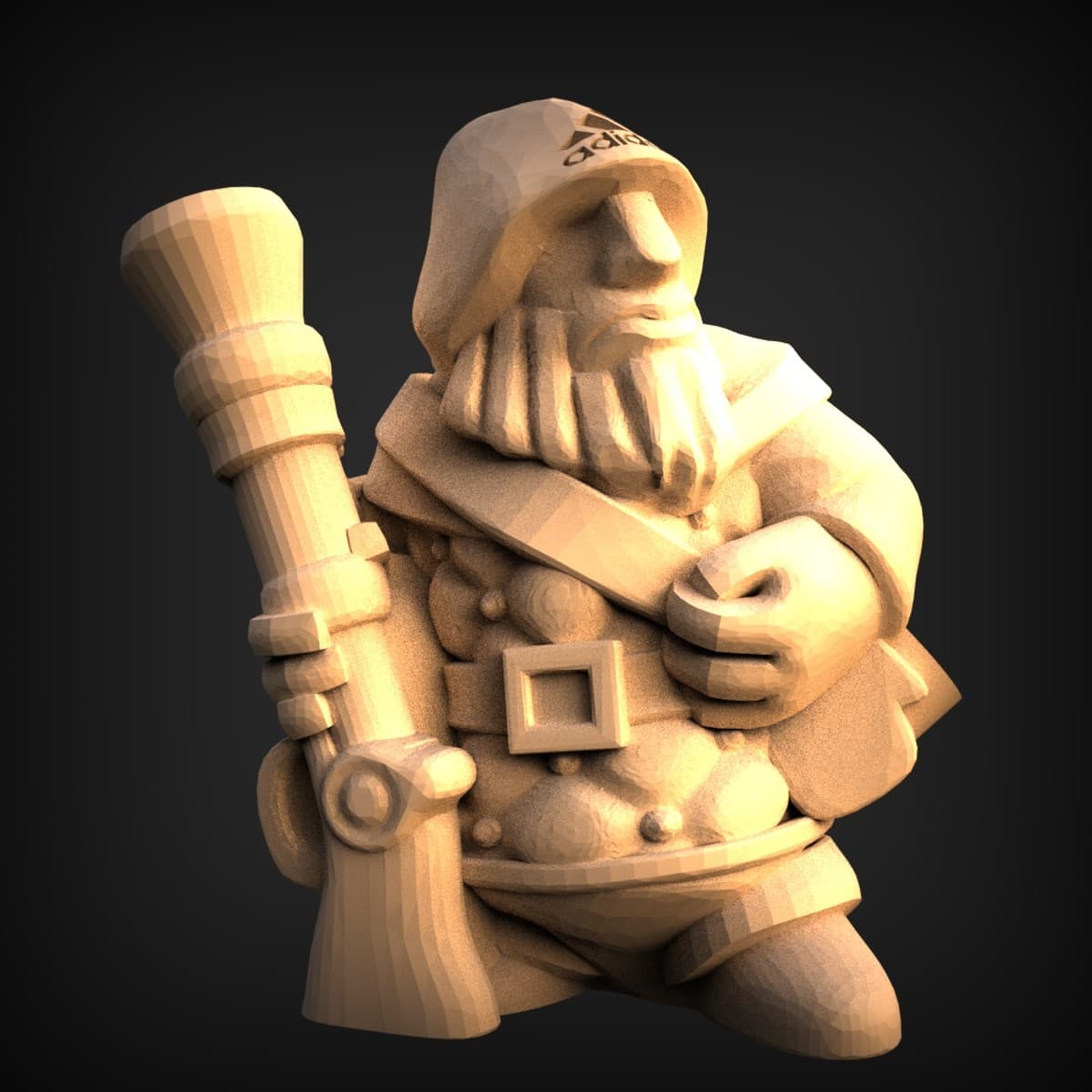 Squatting Dwarf Blunderbuss Figurine