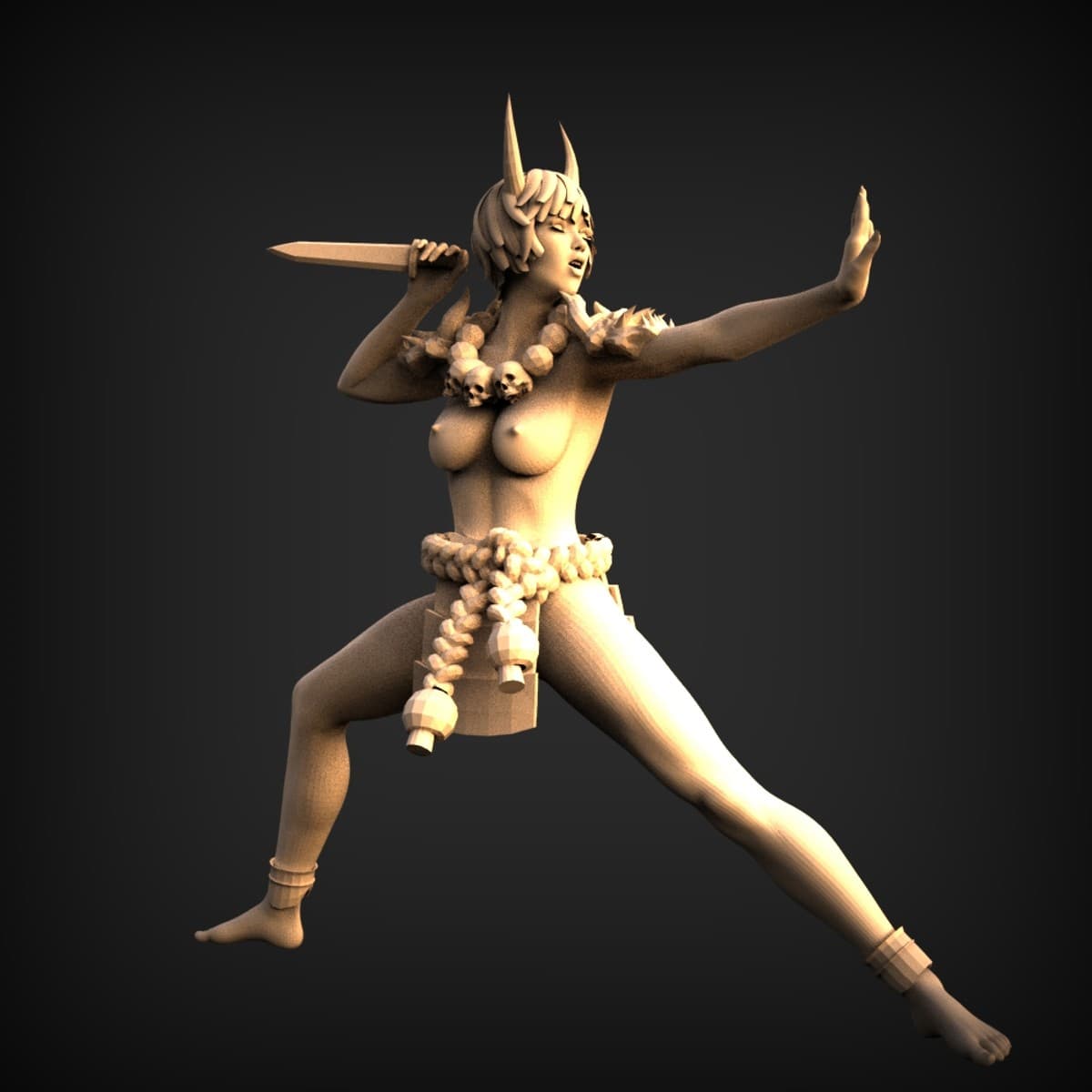 Horned Barbarian Huntress Figurine