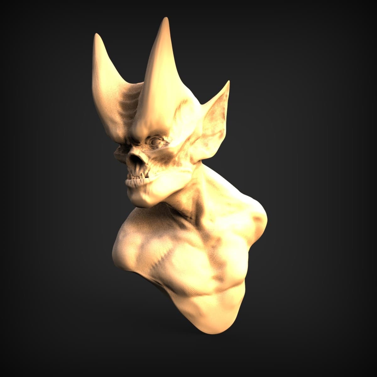 Horned Demon Skull Bust